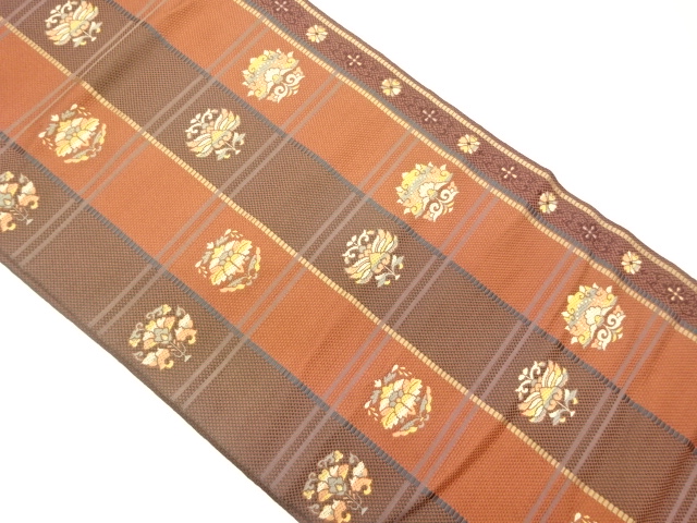 JAPANESE NAGOYA OBI / CHIKUZEN HAKATA / WOVEN ABSTRACT FLORAL PLANTS